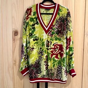 Hale Bob Burn Out Velvet with Red, Fuchsia and Green Floral Design